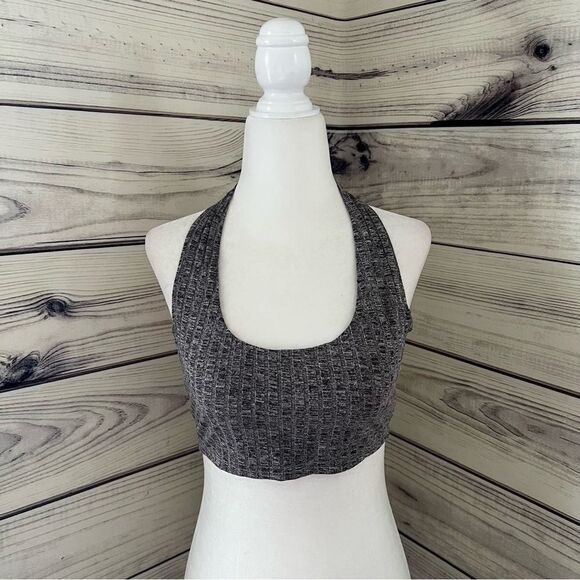 Grey Heather Tie Back Halter Crop Top - Picture 2 of 6
